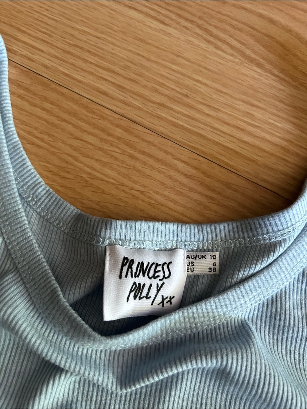 Princess Polly Light Blue Ribbed Ruched Top Size 6 - Picture 2 of 7